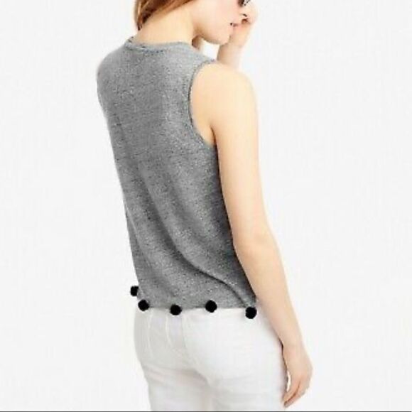 J. CREW Linen Sleeveless Tank Top Pom Poms Grey Black XS - Picture 8 of 8